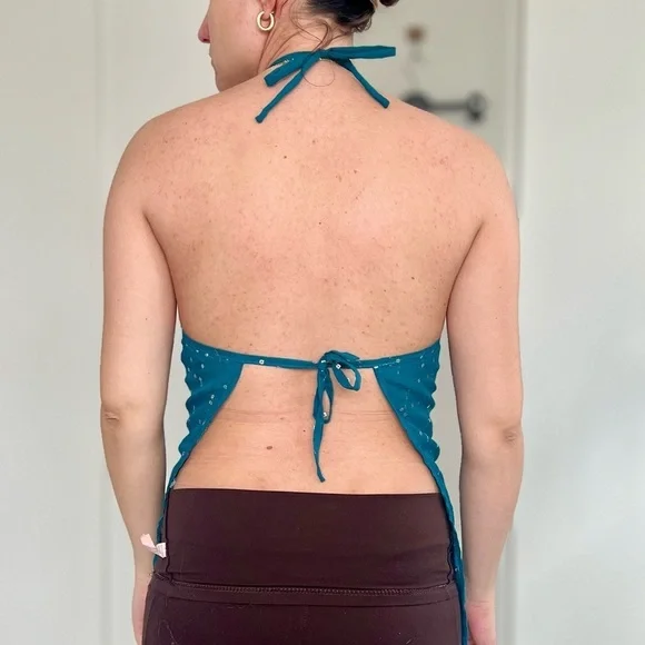 Handmade Y2K Beach Mermaid Fairycore Babydoll Halter Vest Top - Teal - Size S - Picture 3 of 9